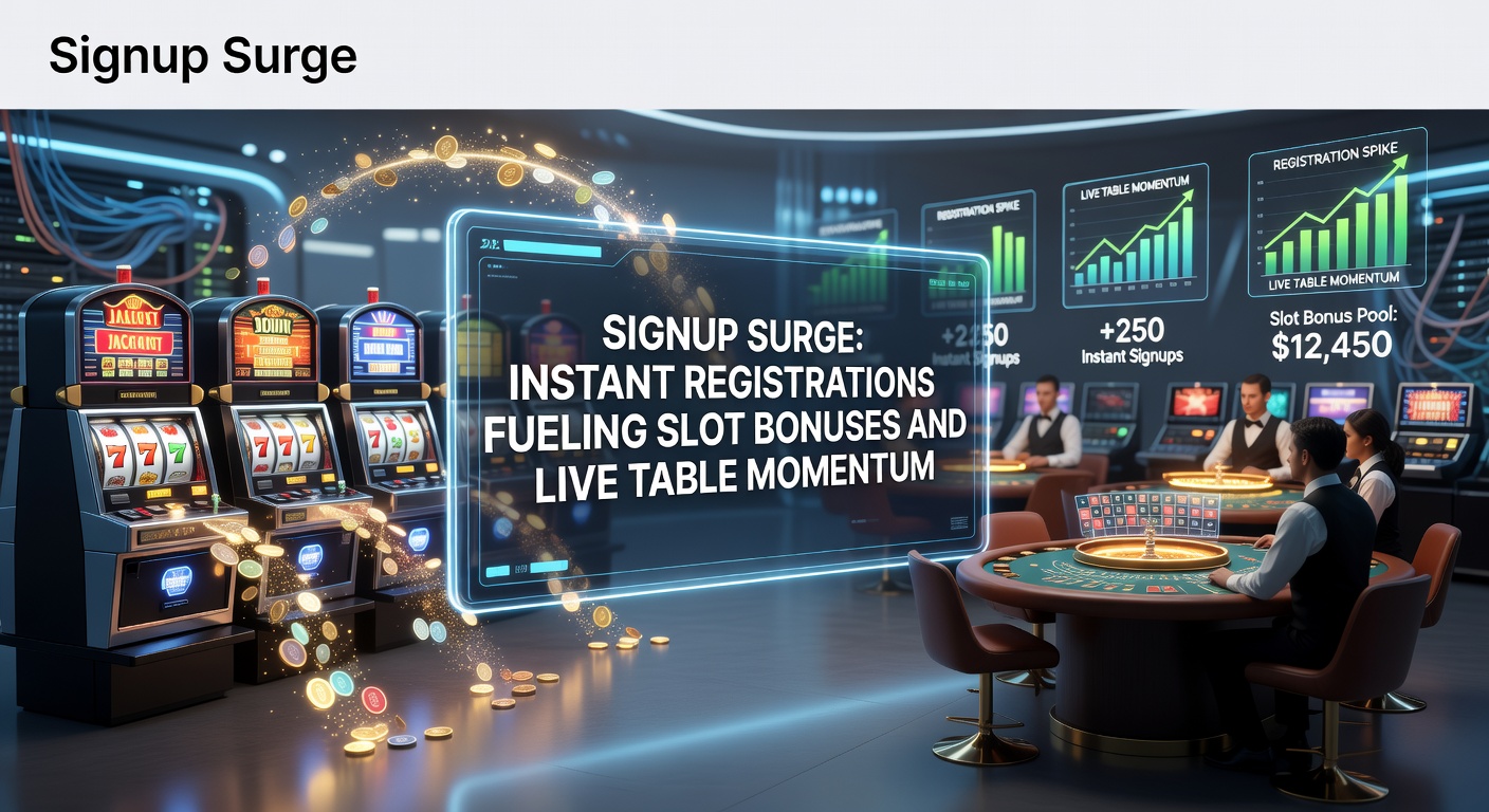 Grafik zeigt explodierende Registrierungszahlen mit Slot-Maschinen und Live-Tischen im Hintergrund, die den Boom von Instant-Signups illustrieren